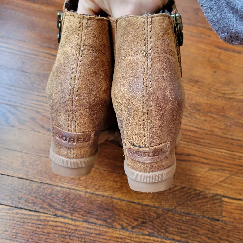 Sorel Womens Joan of Arctic II Wedge Zip Boots Waterproof Leather Tan Size 5 - Picture 3 of 13